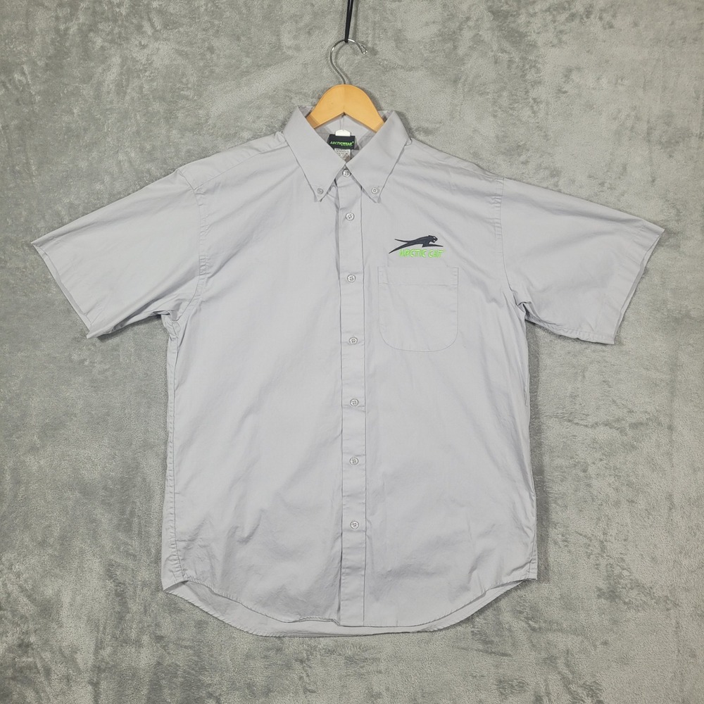 Arcticwear Shirt Mens Medium Gray Arctic Cat Button Down Short Sleeve Logo